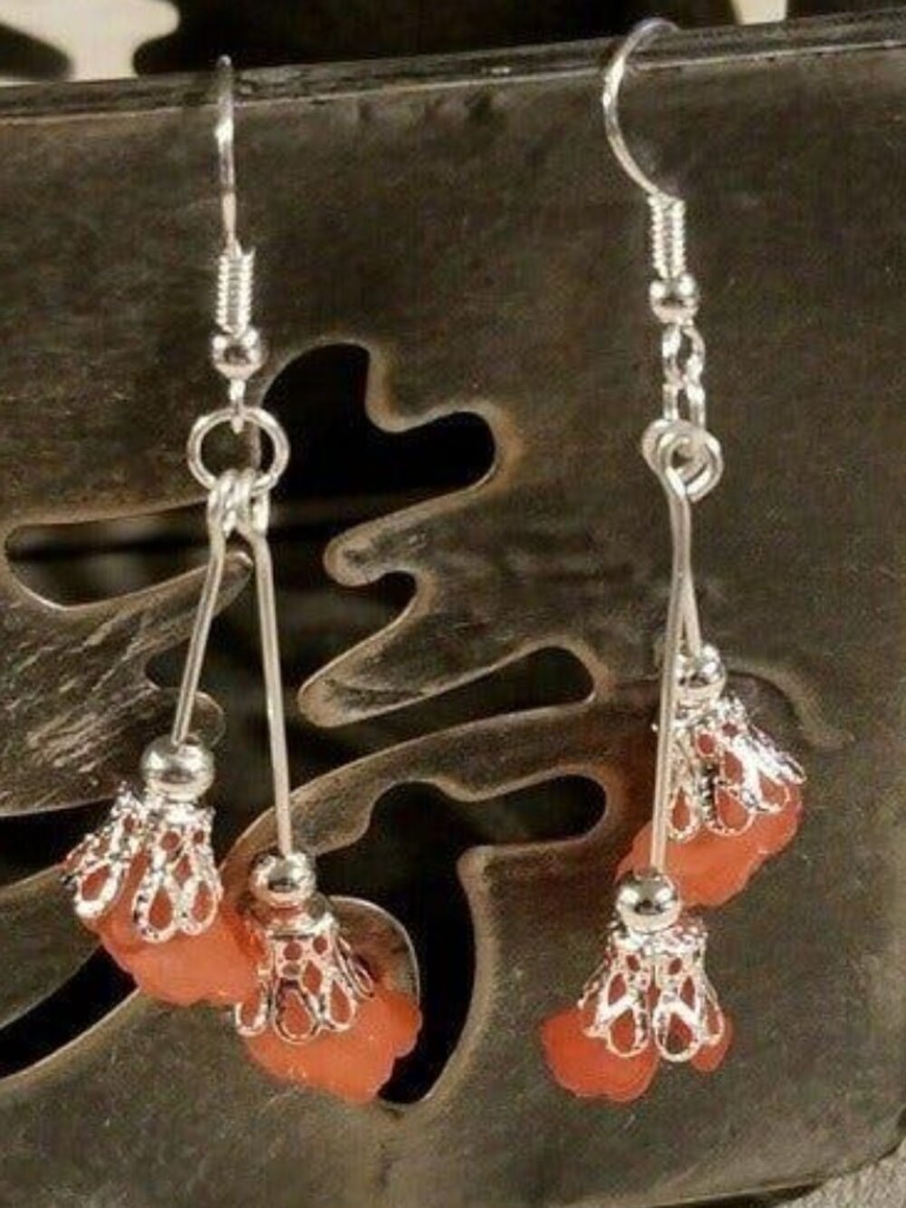 Frosted Lucite Tulip Earrings Orange